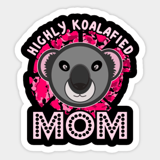 Highly Koalafied Mom Koala Cartoon Pink Text Sticker